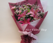 紅百合康乃馨大型花束