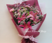紅百合康乃馨大型花束