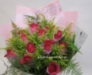 桃紅玫瑰12朵精美花束